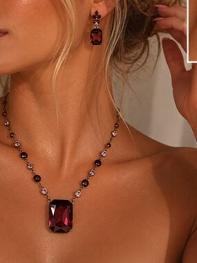 Anne Koplik Purple Swarovski Crystal Necklace and Matching Earrings